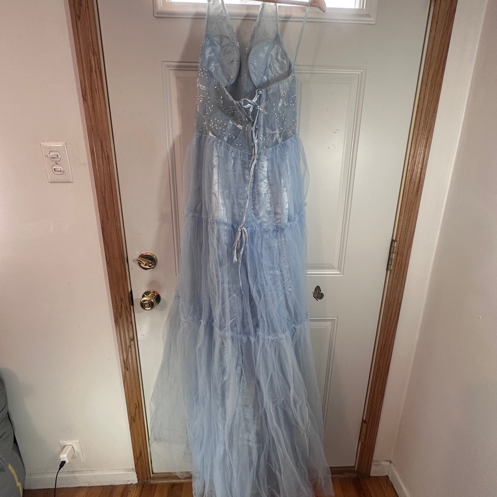 Elegant Baby Blue Fairytale Beaded Halter Prom Dress - Picture 15 of 15